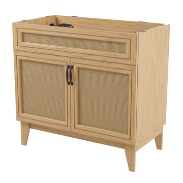 Javer Rattan Modern Farmhouse 2-Shelf Bath Vanity Cabinet Only (Sink Basin not Included)